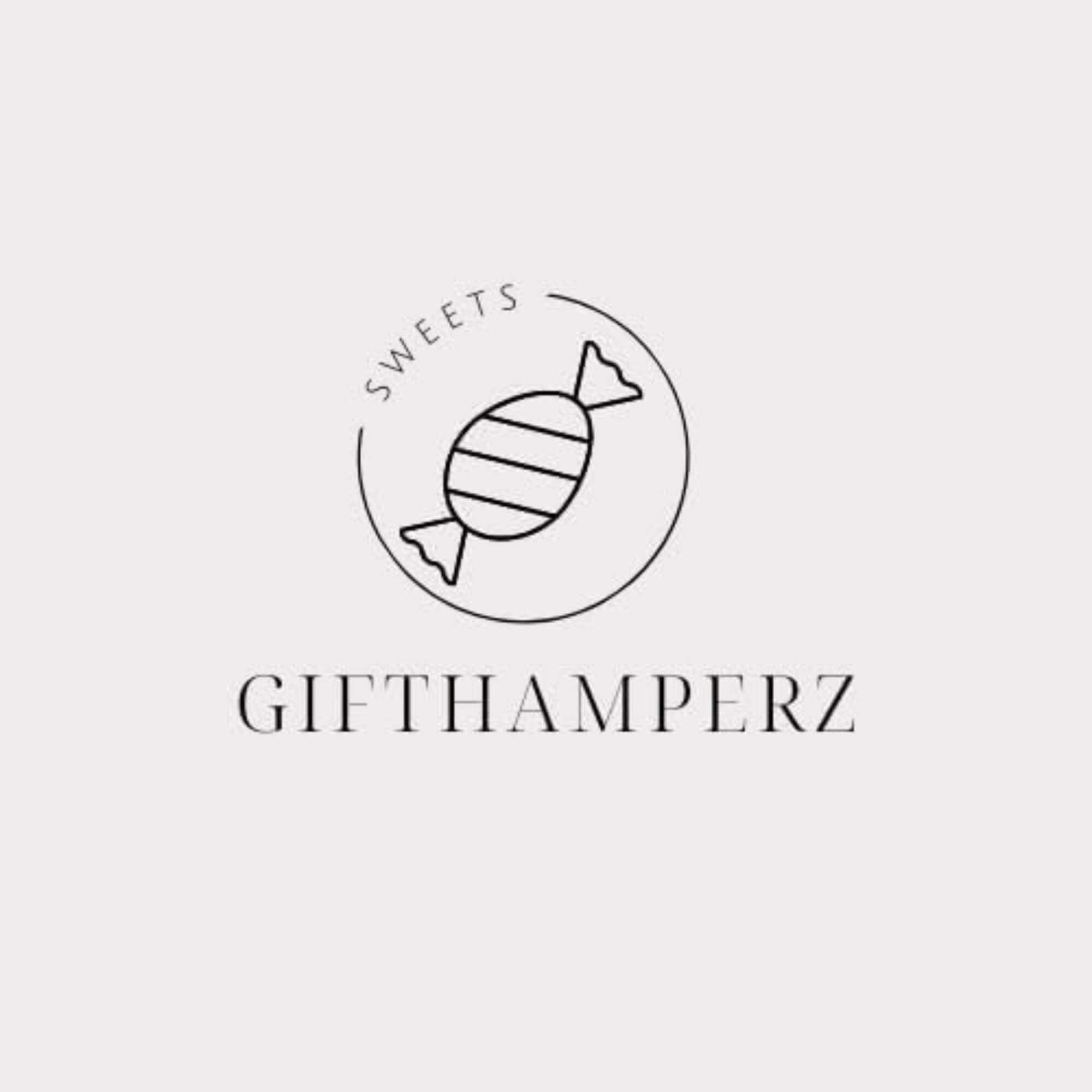 Logo of Gifthamperz with a candy illustration on a light gray background