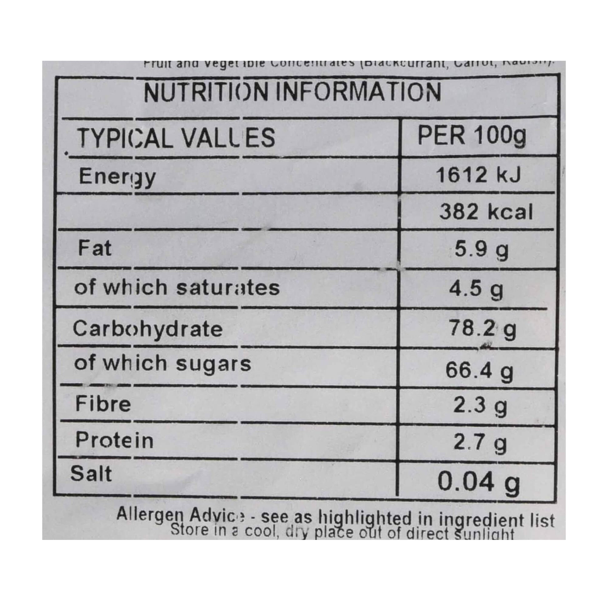 Nutrition information label for a food product on a white background