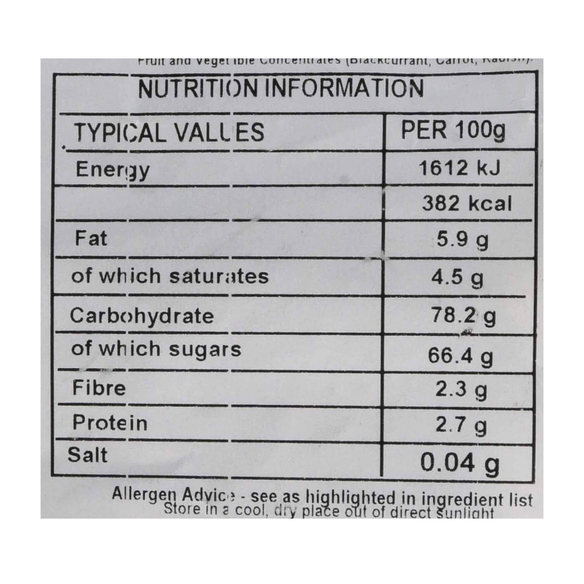Nutrition information label for a food product on a white background