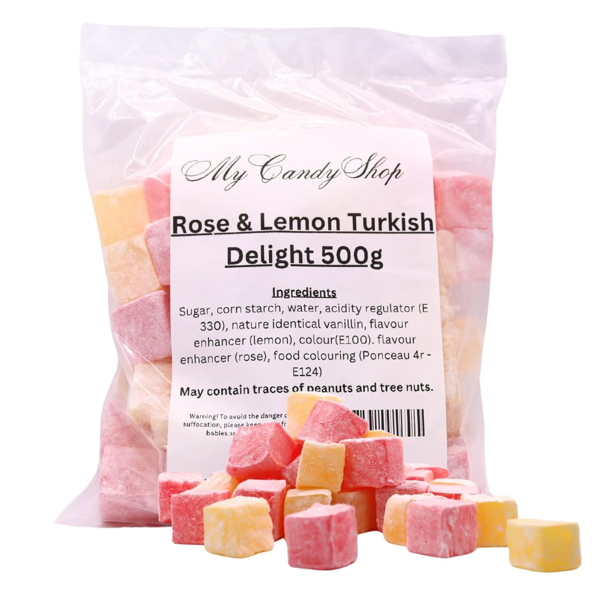 Rose & Lemon Turkish Delight – 500g Bag of Vegan Halal Sweets