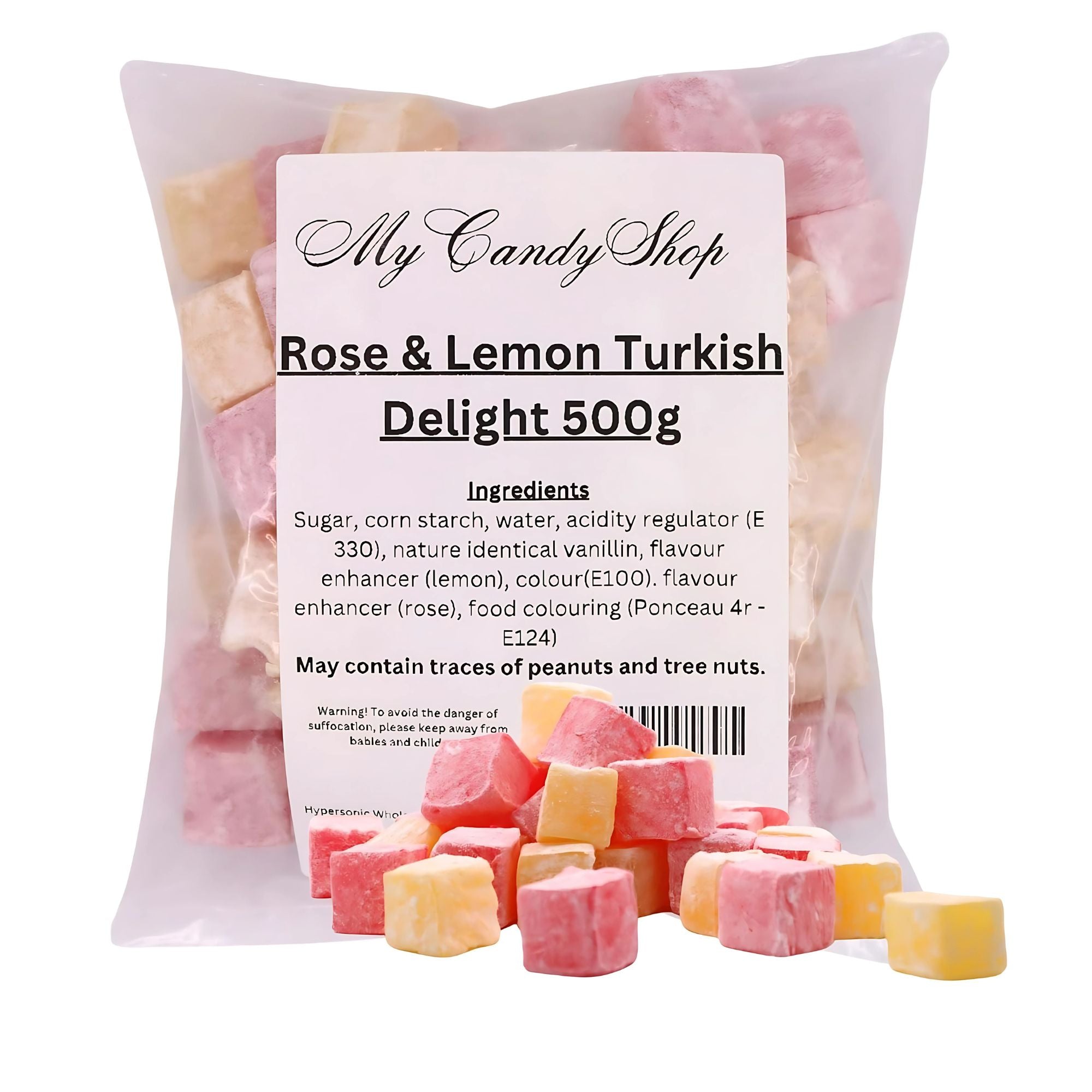 Rose & Lemon Turkish Delight – 500g Bag of Vegan Halal Sweets
