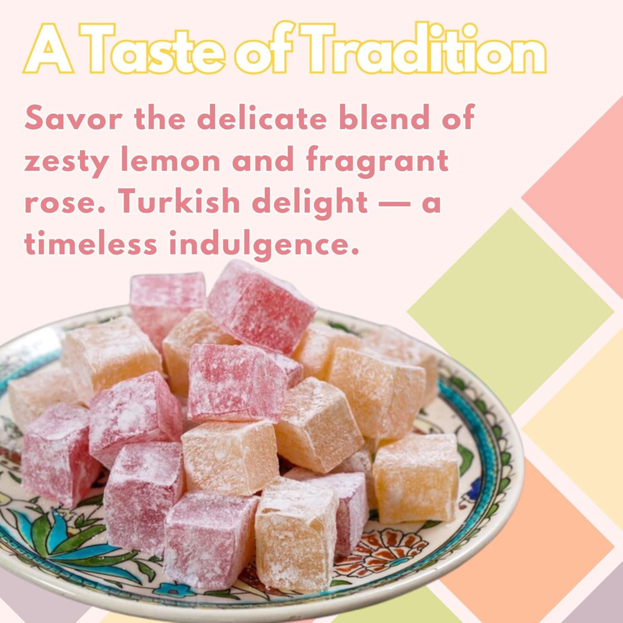 Rose & Lemon Turkish Delight – 500g Bag of Vegan Halal Sweets