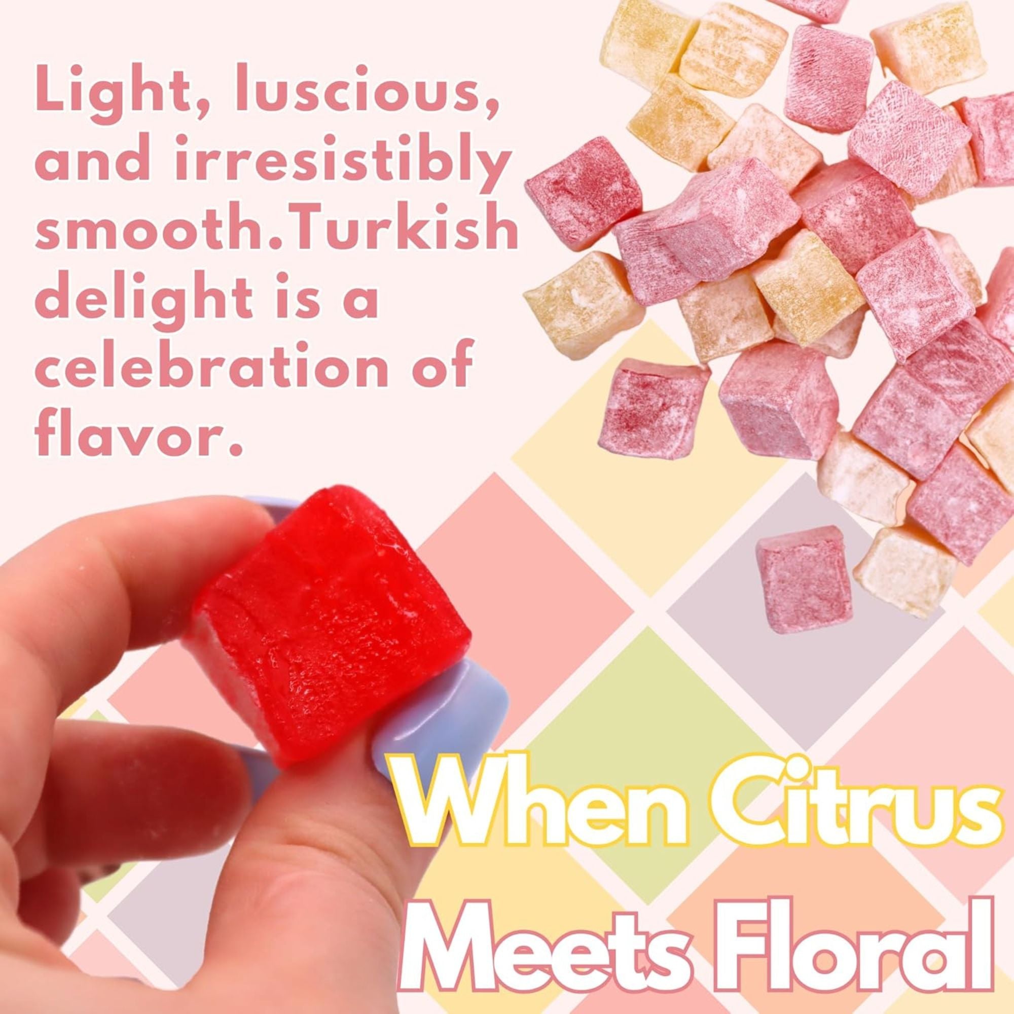 Rose & Lemon Turkish Delight – 500g Bag of Vegan Halal Sweets