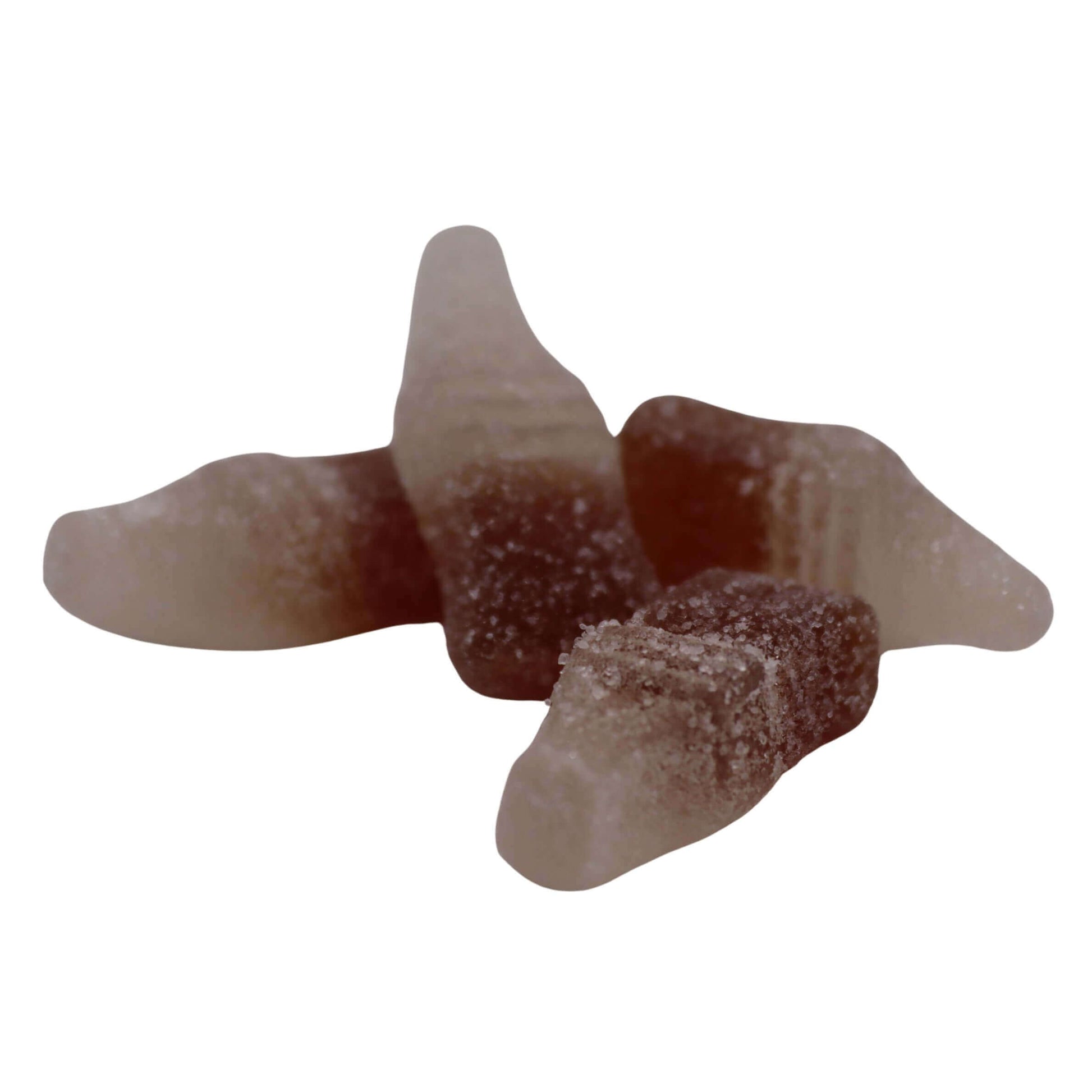 Chocolate candies shaped like seashells on a white background