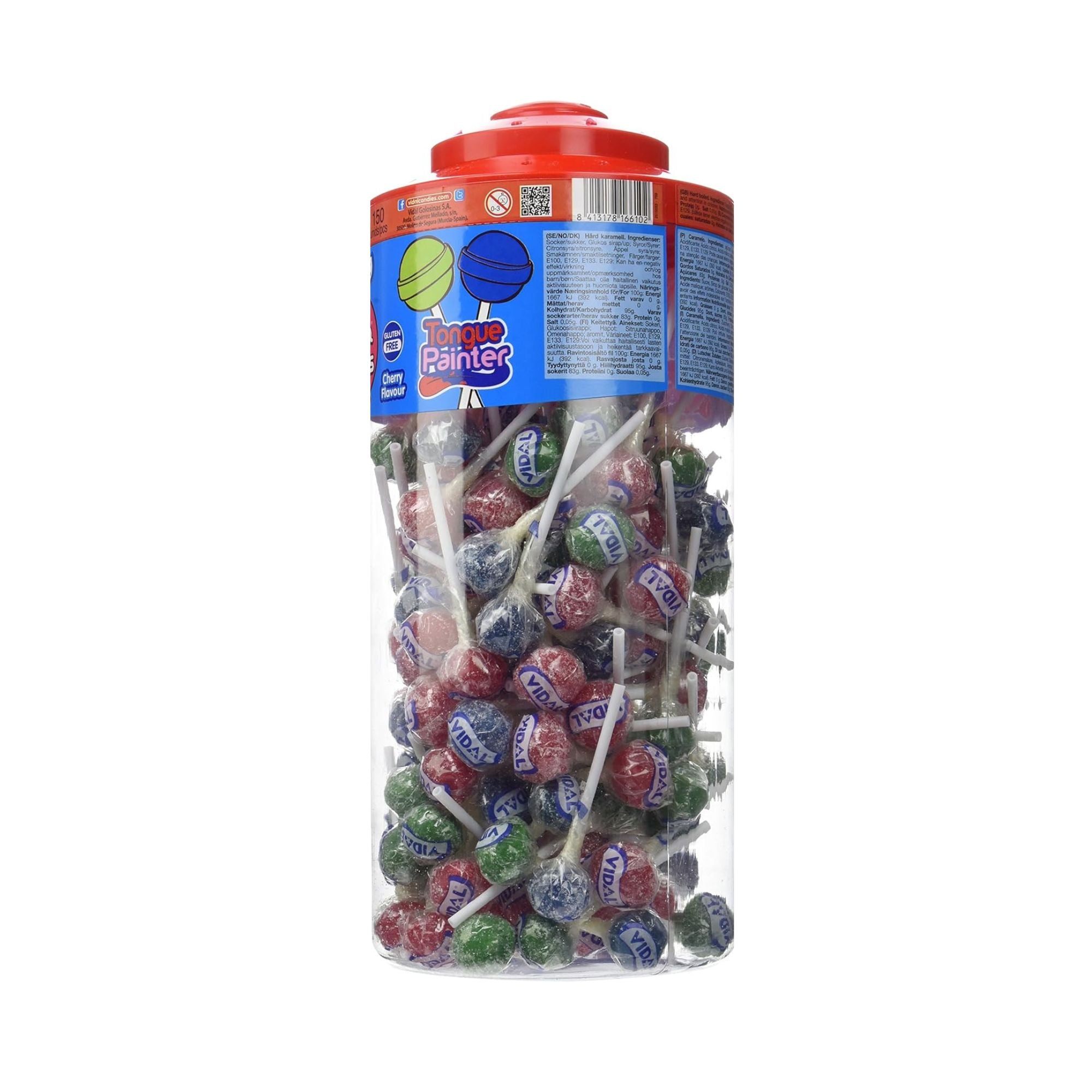 Vidal Tongue Painter Lollies – 150 Pack, Cherry Flavour, Gluten Free
