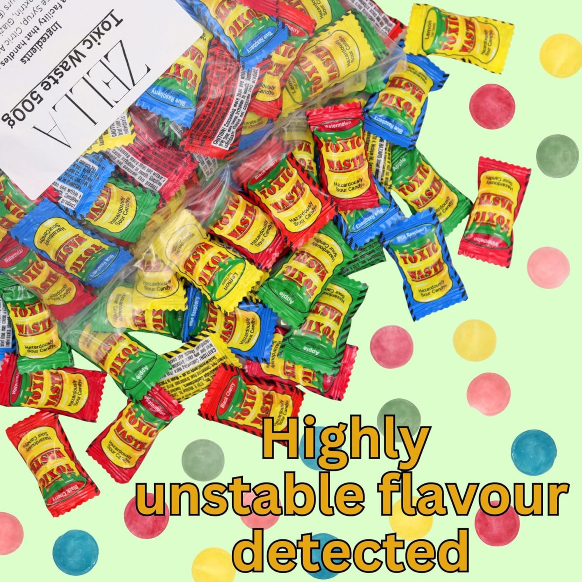 Zella Toxic Waste Sour Sweets – 500g Bulk Bag