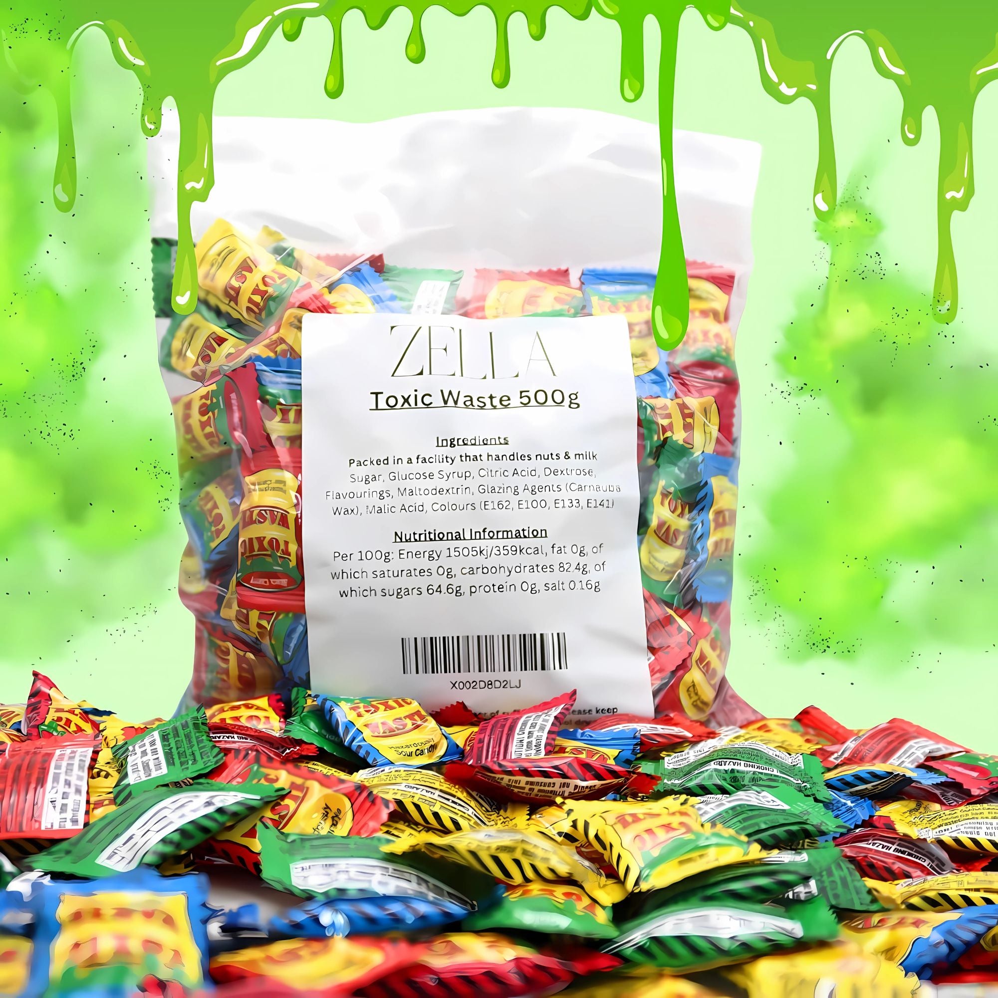 Zella Toxic Waste Sour Sweets – 500g Bulk Bag